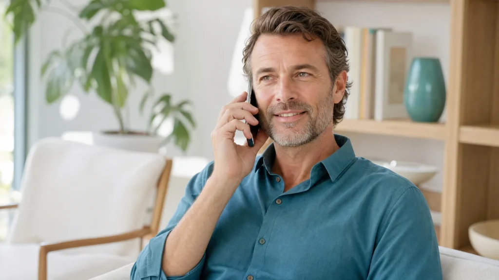 Persona che telefona con sollievo — la linea dedicata alle urgenze